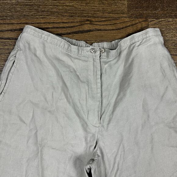 LL Bean Pants Women 12 Brown 100% Linen Elastic Waist Lightweight Coastal Resort - Picture 3 of 11